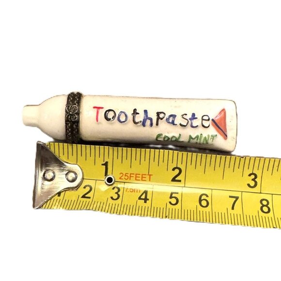 Vintage Mini Toothpaste Tube Porcelain Hinged Trinket Box w/ Toothbrush - Picture 3 of 3